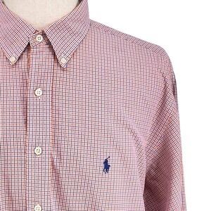 Polo Ralph Lauren Men's Orange Navy Gingham Long Sleeve Shirt Sz 17.5 36 37 XL